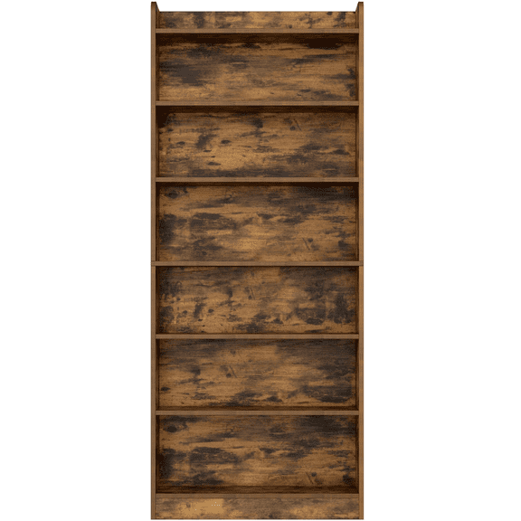 Renwick Wooden 7 Layer Open Shelf Bookcase with Compartment, Rustic Brown