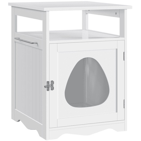 Renwick Wooden Cat Litter Box Enclosure with Open Shelf,White