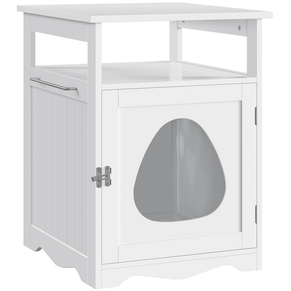Renwick Wooden Cat Litter Box Enclosure with Open Shelf,White