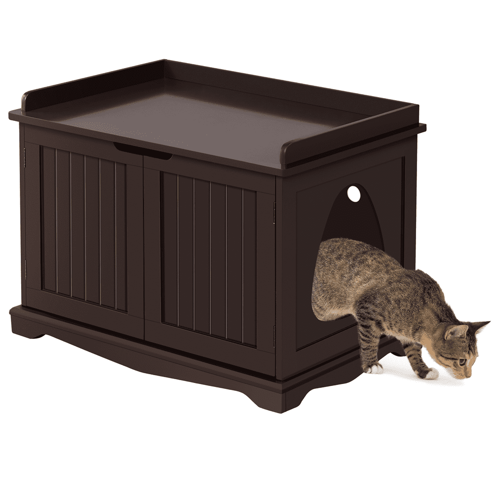 Renwick Wooden Cat Litter Box Furniture with Door, Espresso