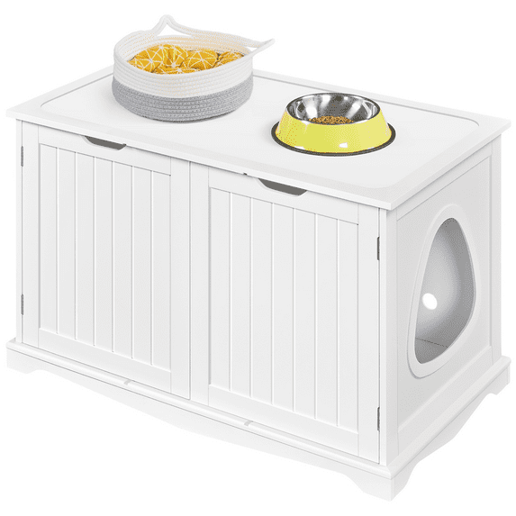 Renwick Wooden Cat Litter Box with Divider, White