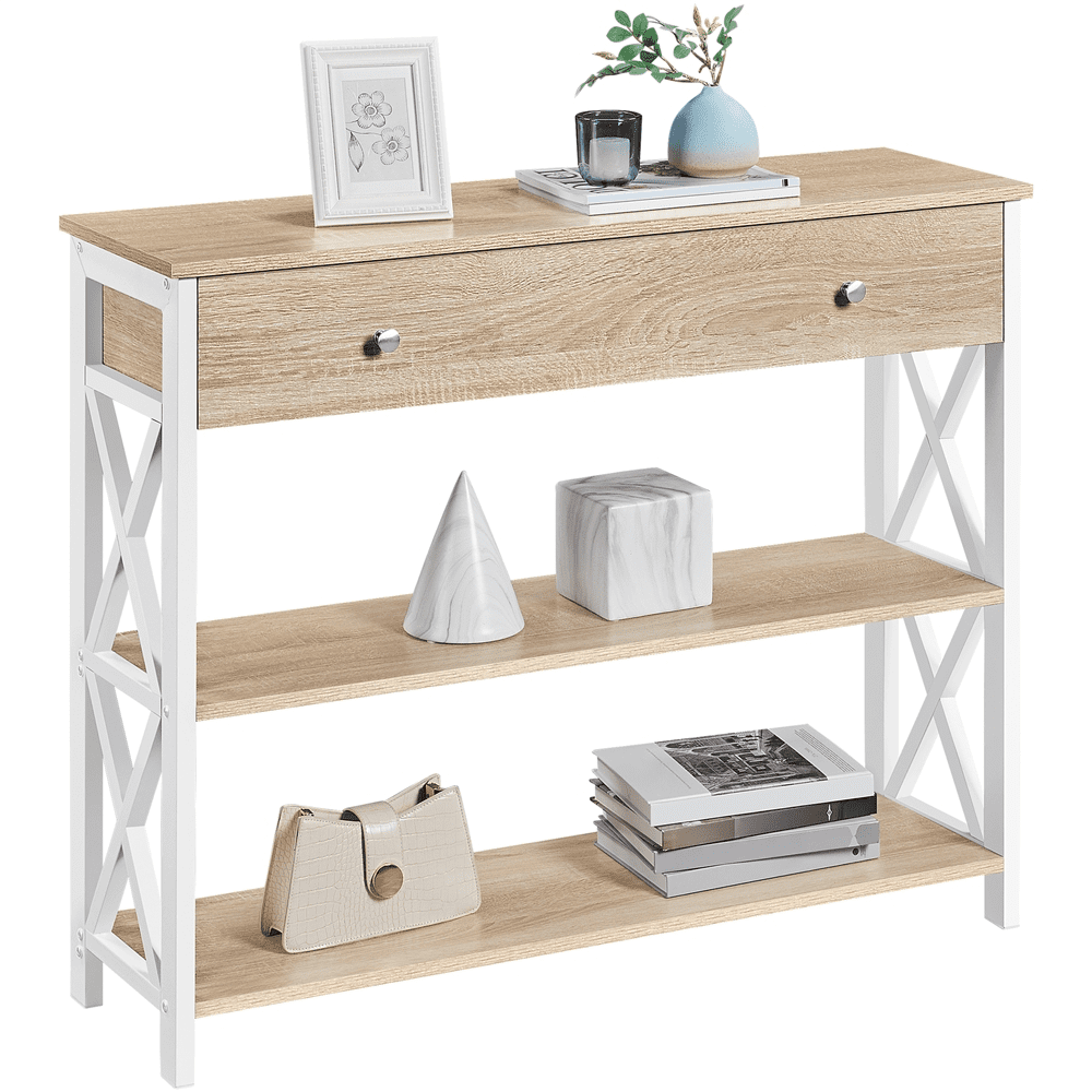 Renwick Wooden Console Table with 1 Drawer and 2 Shelves for Living Room, Light Oak