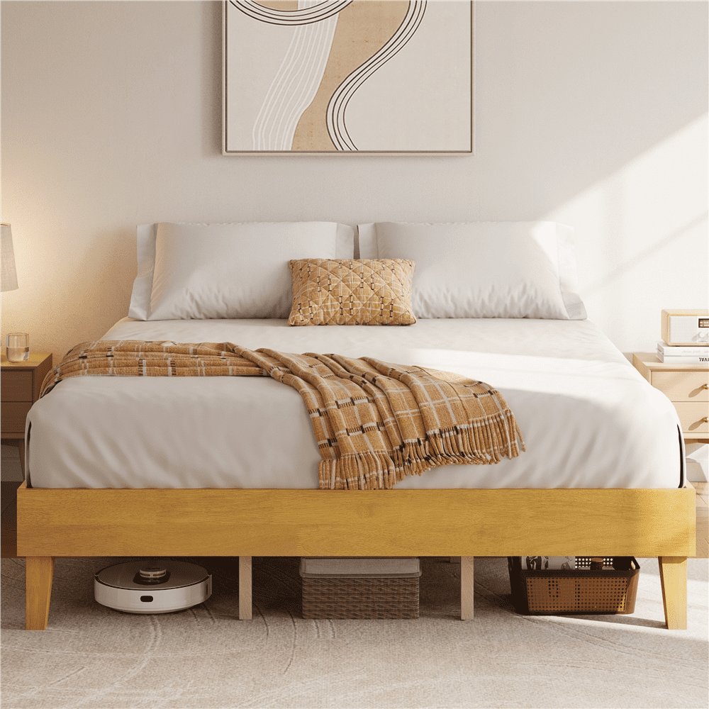 Renwick King Size Wooden Platform Bed with Sturdy Slat Support for Adults, Natural Wood