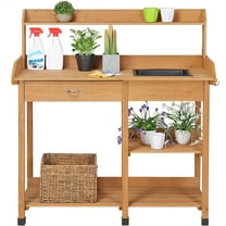 Renwick Wooden Potting Bench with Removable Sink Drawer, Oak