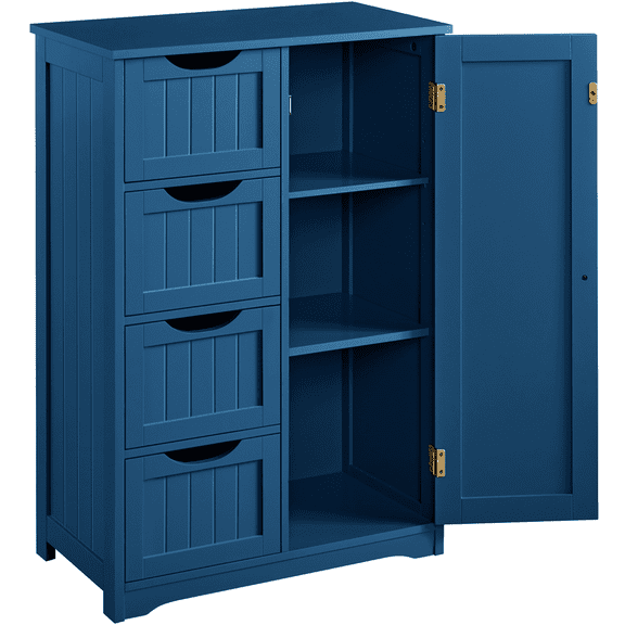 Renwick Wooden Storage Cabinet with 4 Drawers for Bathroom, Navy Blue
