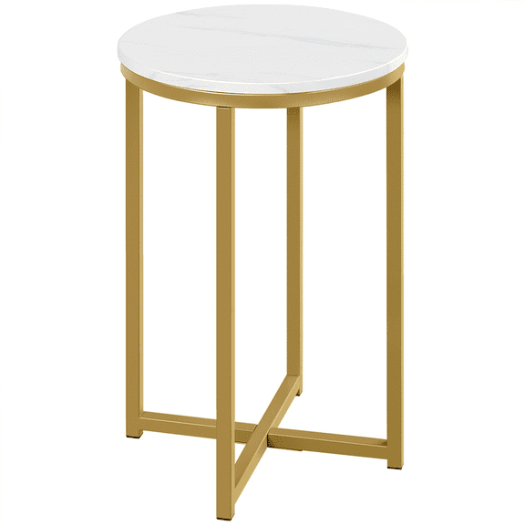 Renwick X-Based Faux Marble Side Table for Livingoom, White/Gold