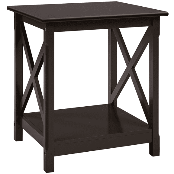 Renwick X Design Wood Rectangular End Table with Storage Shelf, Espresso