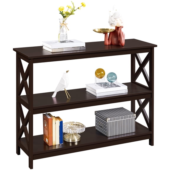 Renwick X Design Wooden Console Table Sofa Side Table with 3 Shelves for Living Room, Espresso