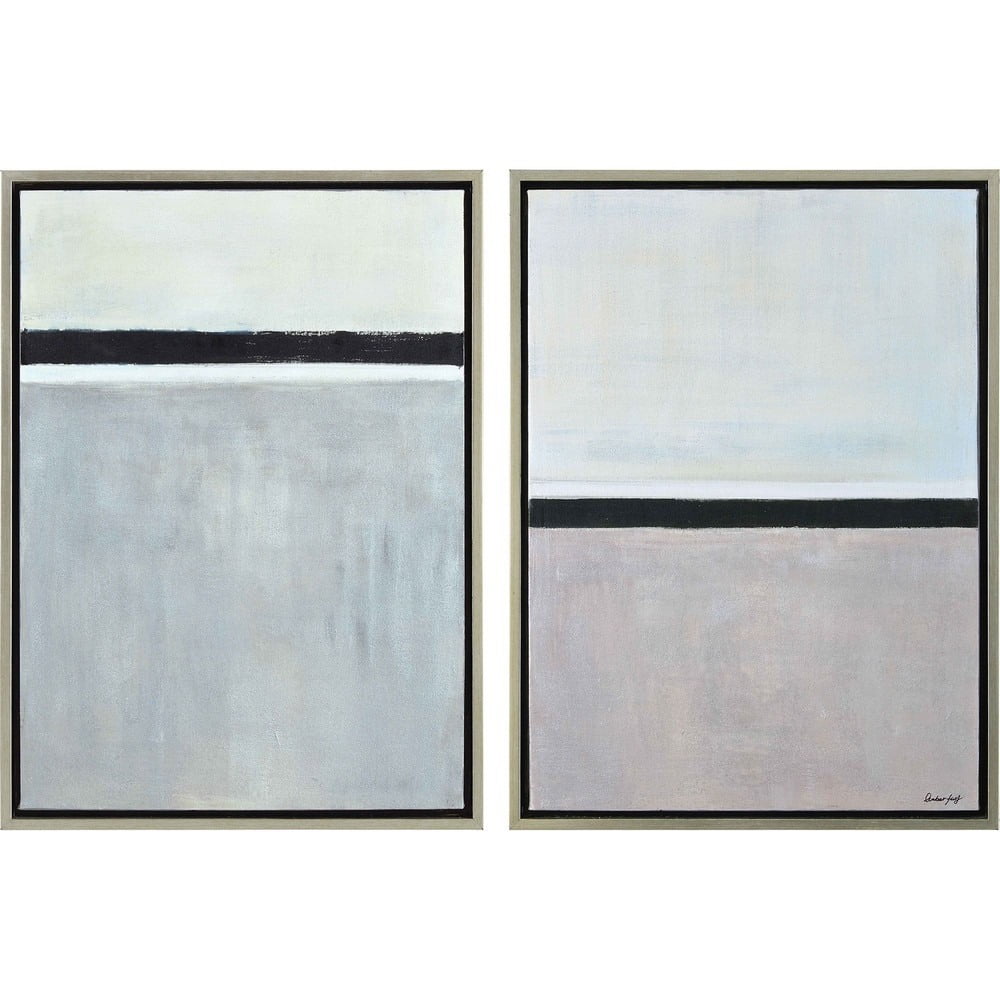Gray and Black Abstract Canvas Wall Art Set with Silver Frame