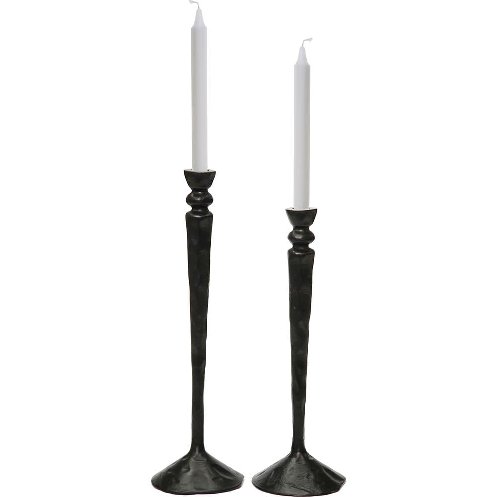Black Aluminum Traditional Candlestick Set, 17-inch and 15-inch