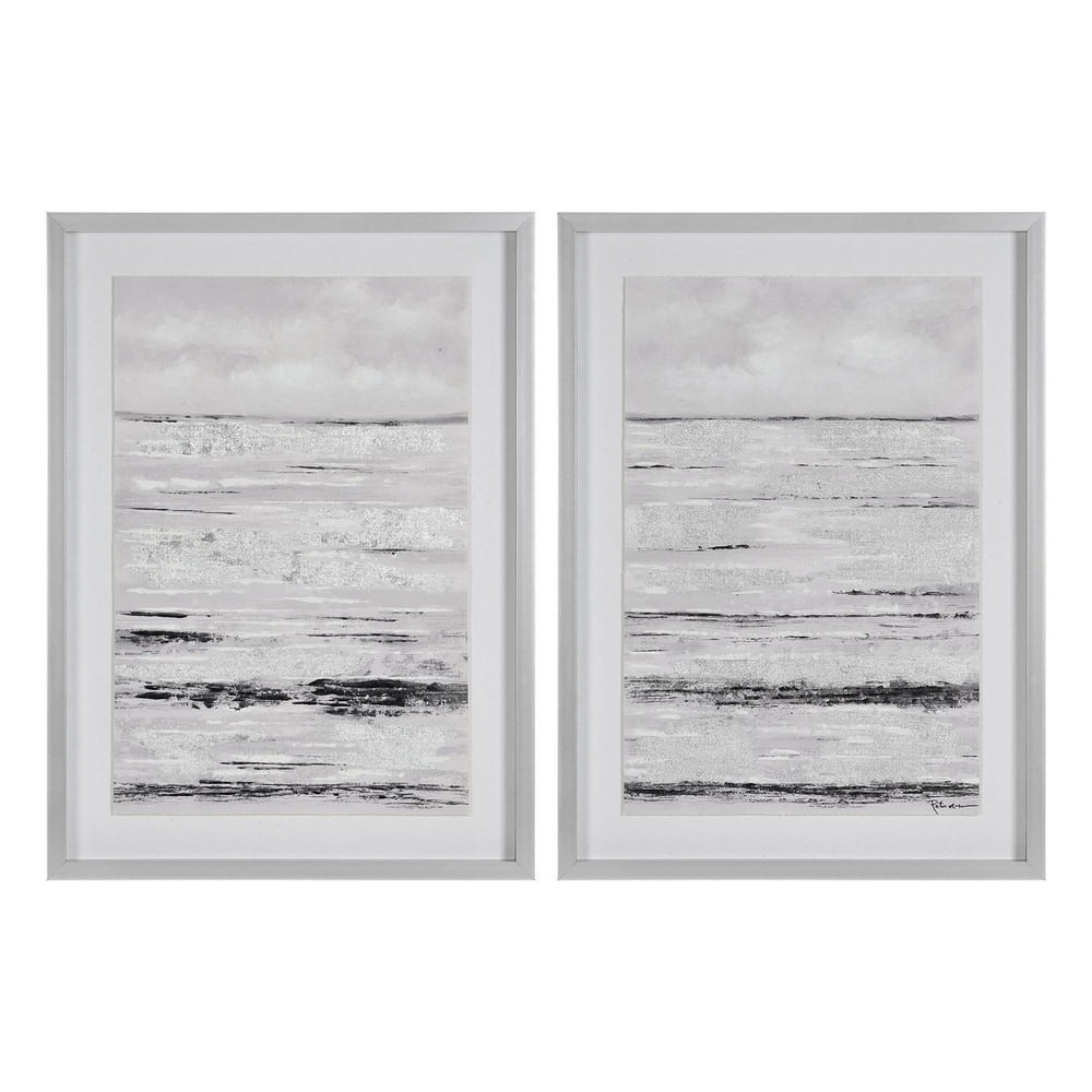 Delmar 36" Gray and Black Abstract Glass Wall Art Set