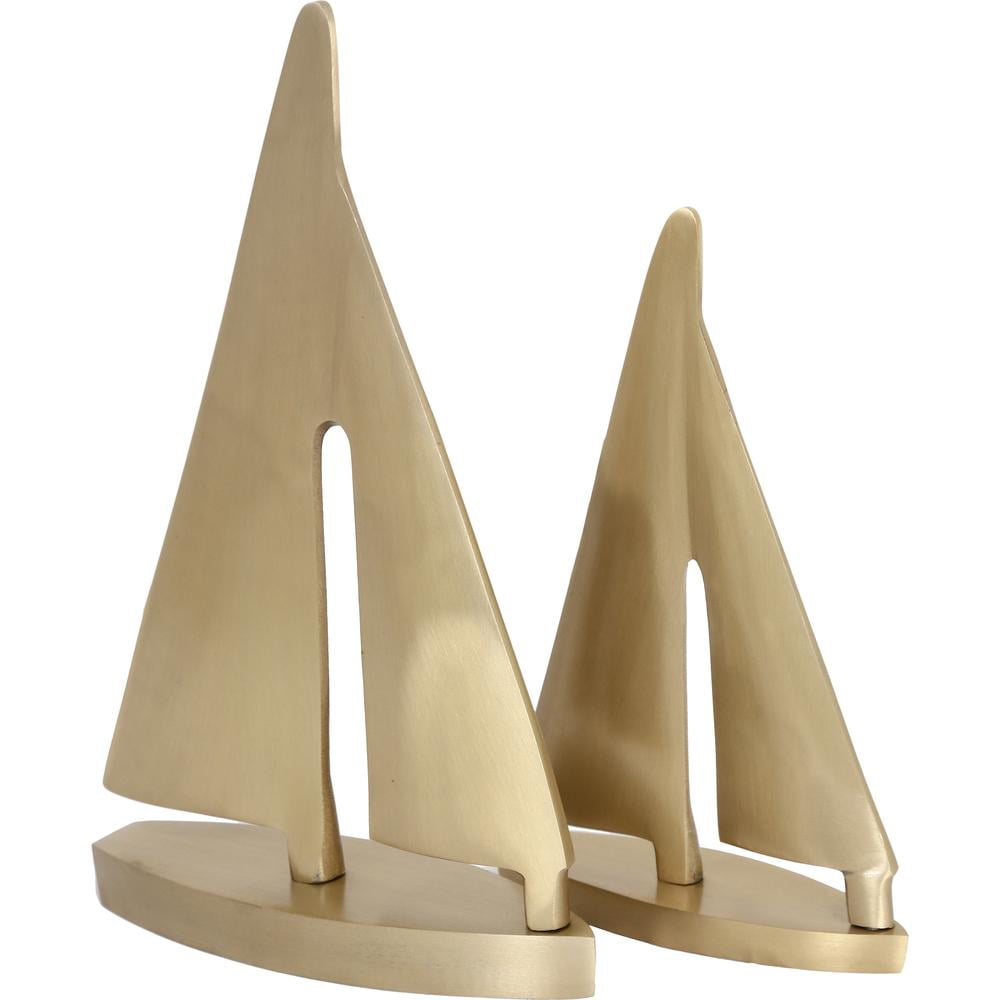 Gold Leaf Aluminum Sailboat Statue Set, 12.25"