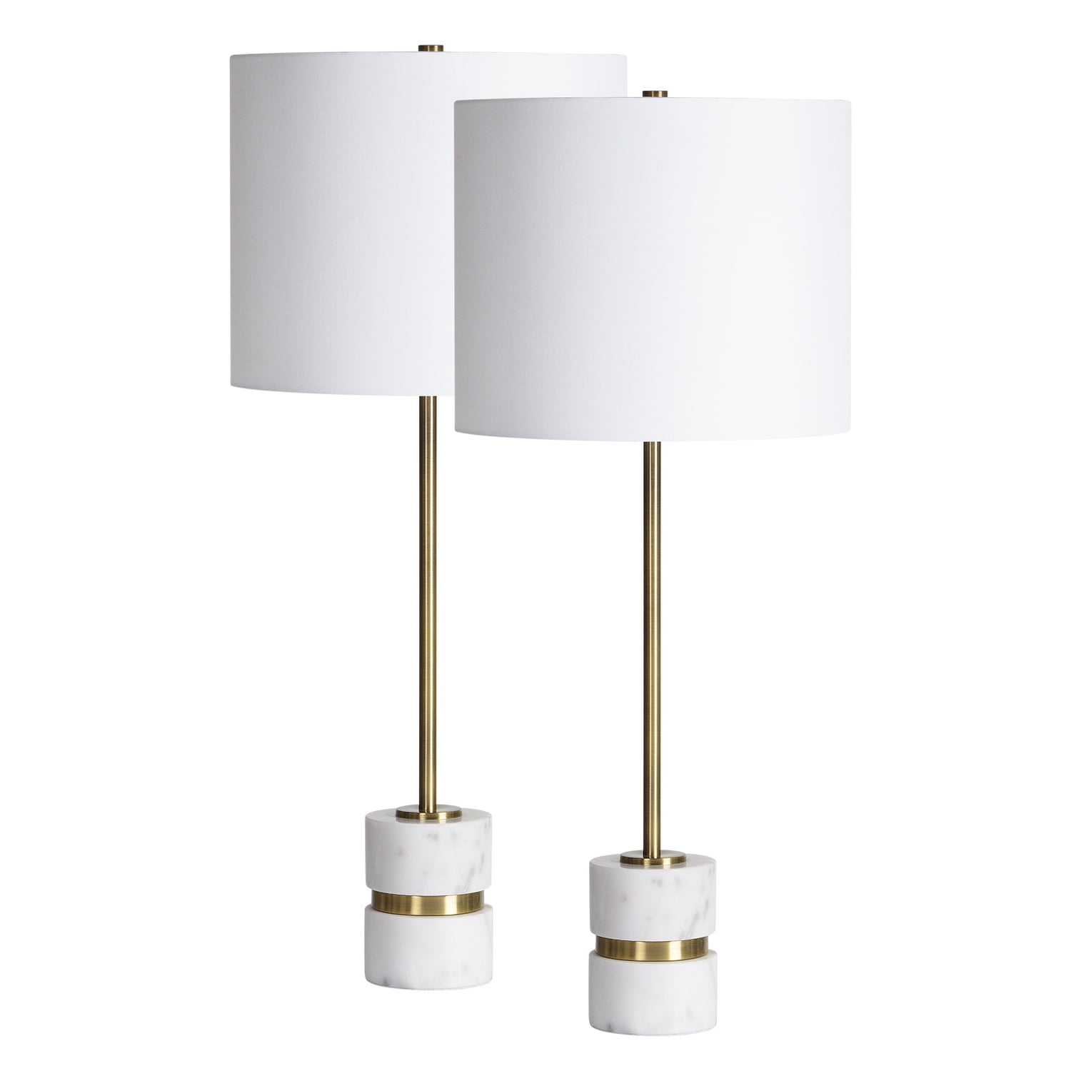 Tall White Marble and Brass Table Lamps Set of 2