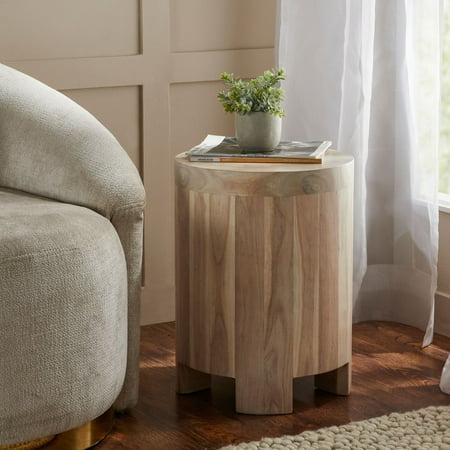 Renwil Kernel Acacia Wood Side Table, White