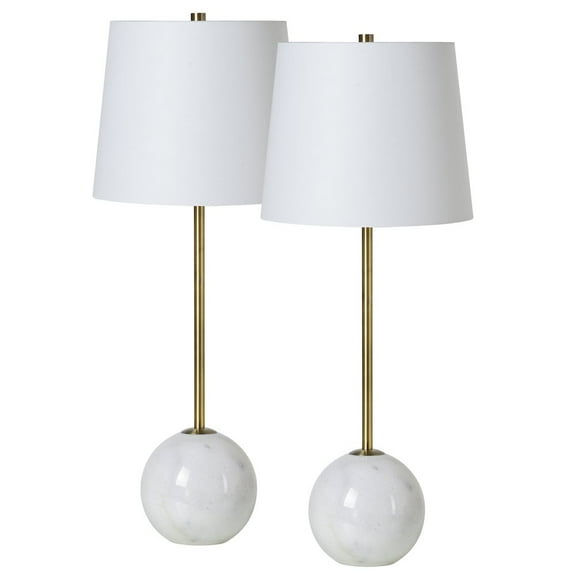 Renwil Naomi 1-Light Modern Metal Table Lamp in Brass & White (Set of 2)