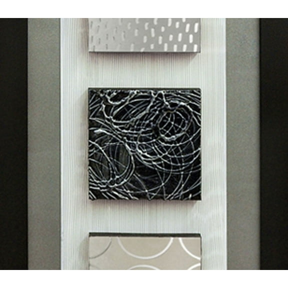 Renwil Reflections I Wall Art in Black Canvas/Textured Wood Blocks