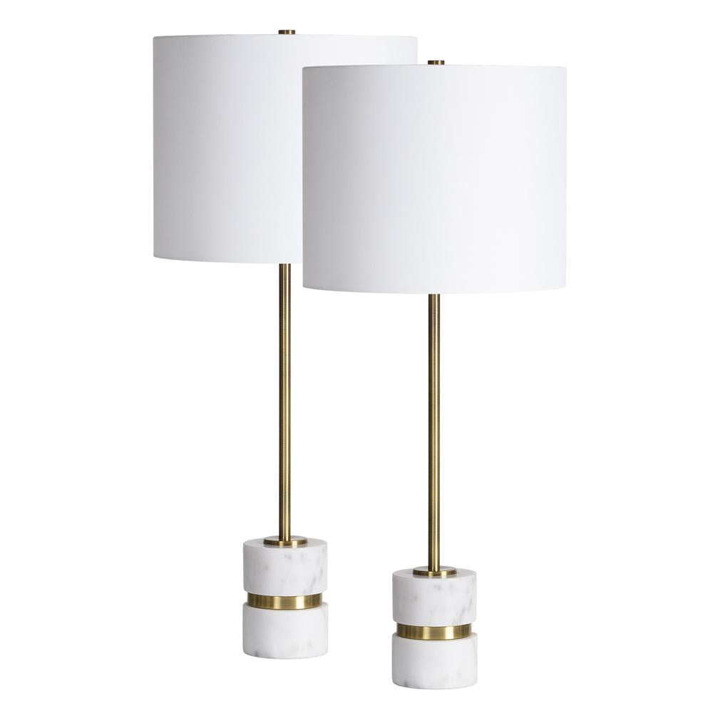 Tall White Marble and Brass Table Lamps Set of 2