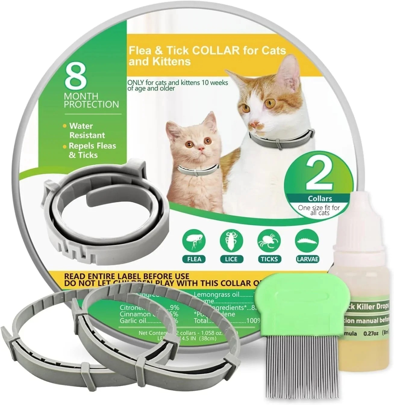 Tasajee 2 Pack Cat Flea Collar, Flea and Tick Collar for Cats and