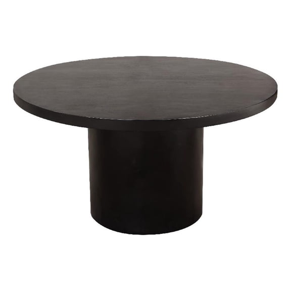 Reny Dining Table- 54 Inch- Round Black Acacia Wood Top- Iron Pedestal