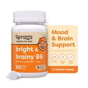 Renzo s Bright & Brainy Vitamin B6 for Kids, Sugar-Free, Vegan Melty Tabs, 60 Count