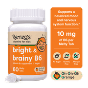 Renzo’s Vitamins Bright & Brainy Vitamin B6 Melty Tabs Sugar Free Dietary Supplements for Kids, Orange Flavor 60 Count