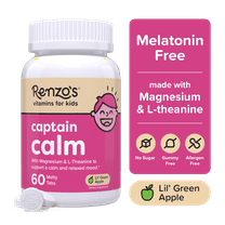 Renzo’s Captain Calm Magnesium for Kids with L-Theanine, Sugar-Free, Vegan Melty Tabs, 60 Count