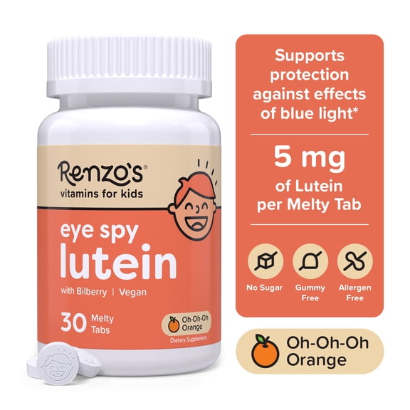 Renzo’s Eye Spy Lutein Vitamins for Kids, Sugar-Free, Vegan Melty Tabs, 30 Count