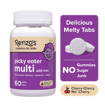 Renzo's Picky Eater Kids Multivitamin with Iron for Immune Support, Cherry Flavored, 60 Count