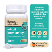 Renzo's Roll Call Immunity Daily Postbiotic Immune Support Supplement for Kids, Orange Flavor, 30 Melty Tabs