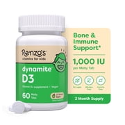 Renzo’s Vitamins Dynamite D3 Vitamin Melty Tabs Sugar Free and Vegan Dietary Supplements for Kids, Green Apple Flavor, 60 Count
