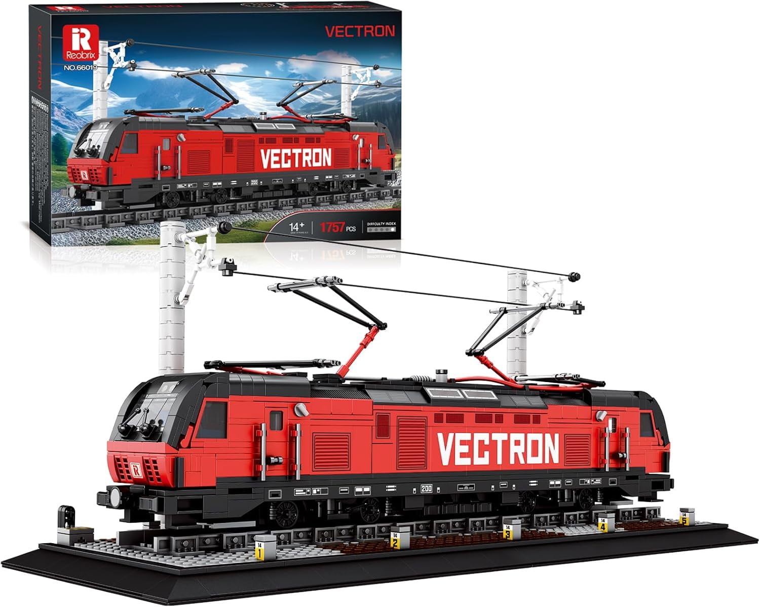 Reobrix 66019 Vectron Locomotive Building Blocks Set, Train Model Building Kit with Train Tracks, Train Toy for Teens 14+ and Adults, 1757 PCS