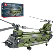 Reobrix CH-47 Helicopter Building Set, Military Helicopter Toy Aircraft Model Kit, Home Office Display or Collectible
