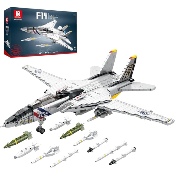 Reobrix F-14 Fighter Jet Building Set, Fighter Airplane Model Kit 33032 with Movable Wings, Military Plane Model Kit for Adults, Military Toys, Men and Aviation Fans