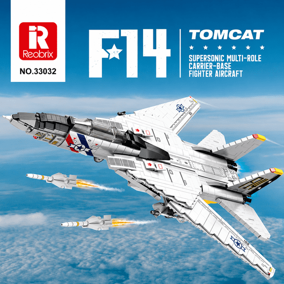 Reobrix  F-14 Tomcat Fighter Jet Building Set, 1600 Pcs Military Aircraft Model Kit, Collectible Military Brick Model Gift for Adult Teen 14+