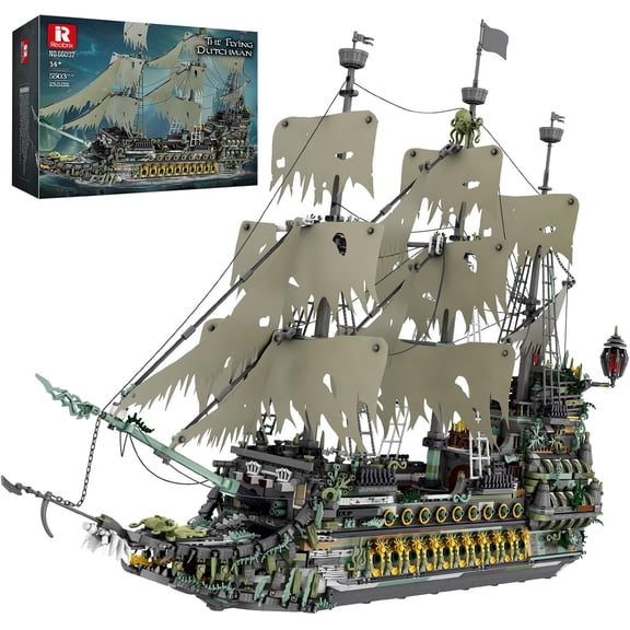 Reobrix Pirate Ship Building Sets, MOC Flying Dutchman Model Toy Boat,Green Ghost Ship Building Blocks Sets 66037,Toy Sets for Adults,Halloween Home Decor Birthday Gifts for Kids 14+(5503 PCS)