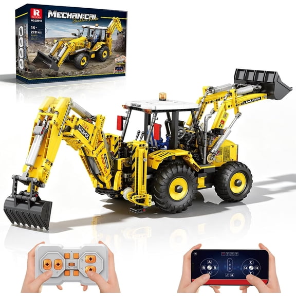 Reobrix RC Backhoe Loader Building Block Sets