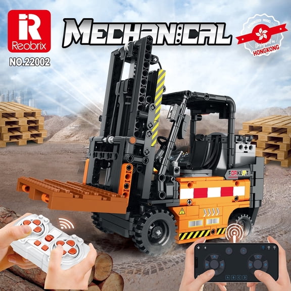 Reobrix RC Electric Forklift Building Blocks Set, 722Pcs Mechanical Engineering Truck, 2.4G Bluetooth APP Remote Control Educational Toy for Kids 6+