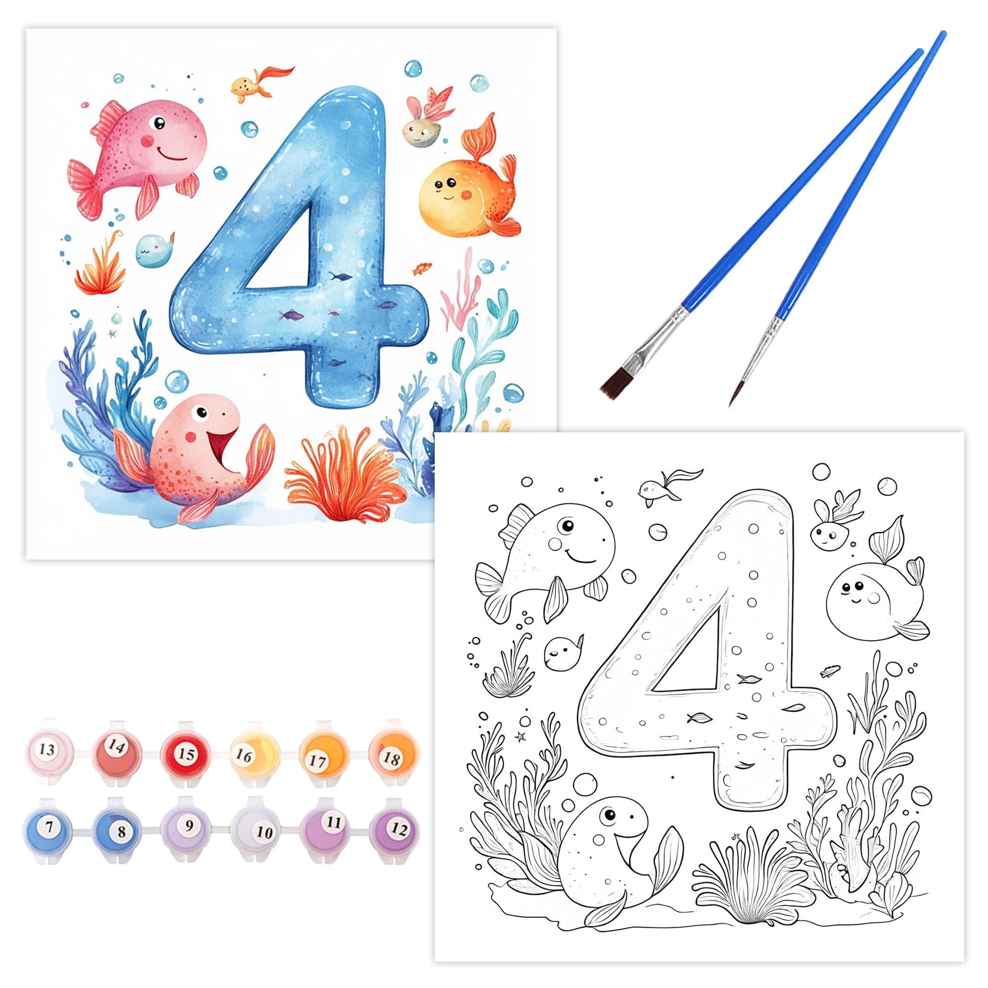 Figured'Art Mini Paint By Numbers Kit For Adults - Abstract Palm Leaves 8x8 Inch | Canvas Pre-Stretched On Wooden Frame | Complete DIY Painting Set 2 thumbnail image