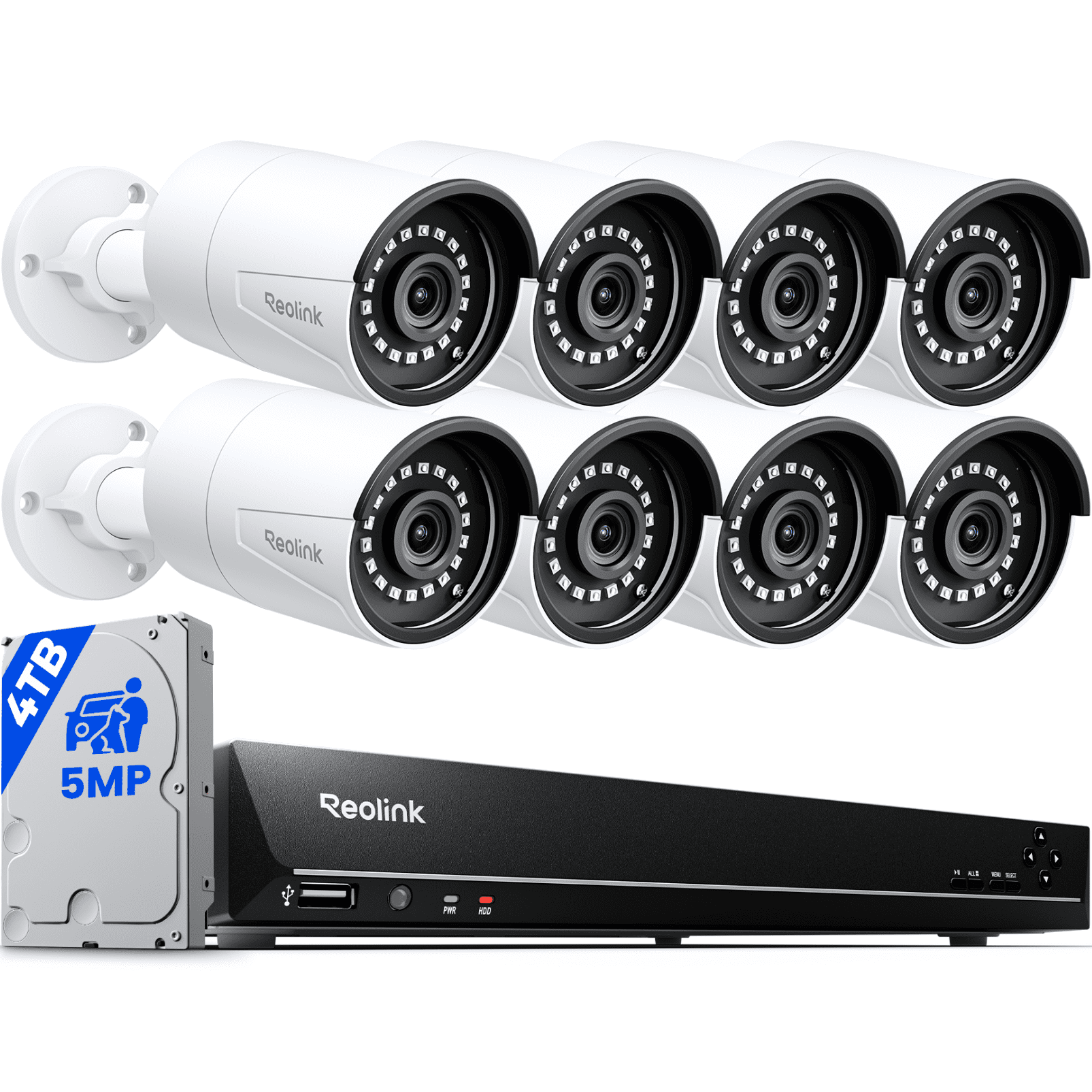 Reolink, 16CH PoE NVR System, 4TB, 8pcs 5MP Outdoor IP Camera