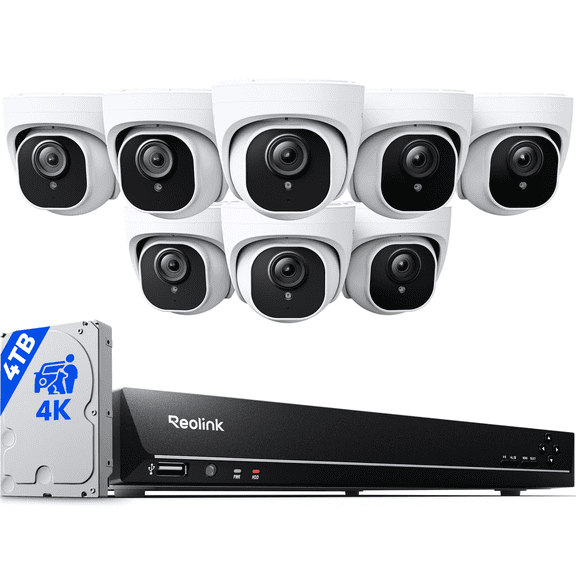 Reolink RLK16-800D8 4K PoE Security Camera System, 8x 8MP Plug-in Cameras + 16CH NVR, 4TB HDD, H.265, High Bitrate, 24/7 Recording, Person/Vehicle Detection