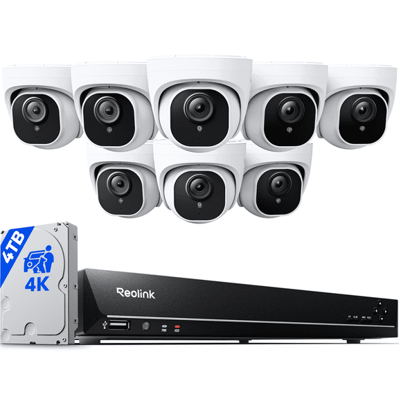 Reolink 4K PoE 16-Channel NVR System, 8 Cameras, 4TB HDD, Smart Detection, 24/7 Recording, RLK16-800D8