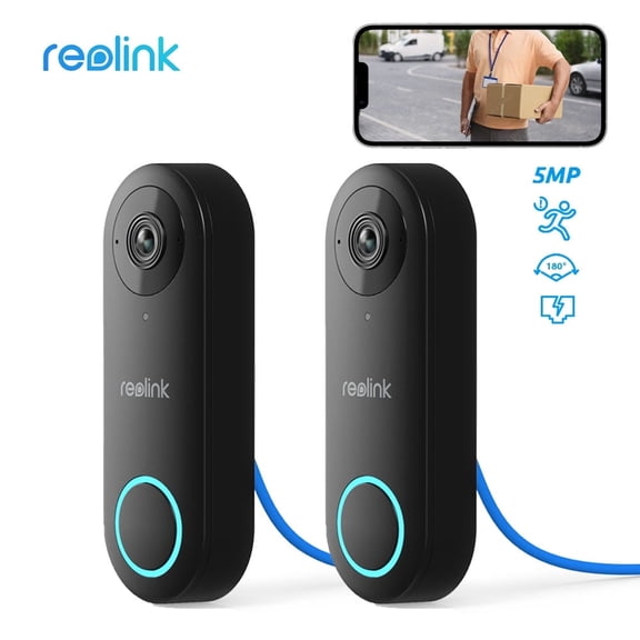 Reolink 2-Pack 5MP PoE Video Doorbell Camera with Chime, 180° Wide View, Smart Person Detection, Two-Way Audio, Night Vision, Local Storage, No Monthly Fee