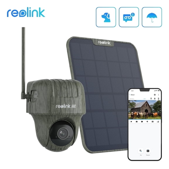 Reolink Go Ranger PT 4K 4G LTE 8MP Ultra HD Battery Wildlife Surveillance Camera with 6W Solar Panel, 360° Pan & Tilt Track, Animal Detection & Species Recognition, No-Glow Night Vision, Wireless
