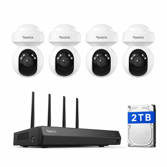 Reolink 12-Channel Wi-Fi NVR Security System, 2TB HDD, 4-Pack 8MP Plug-in PTZ Cameras with Auto-Tracking, RLK12-800WPT4
