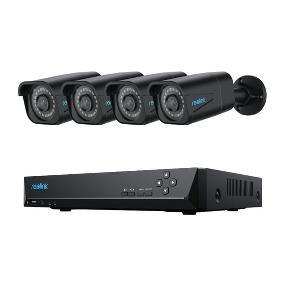 Reolink 4K HD Security Camera System with 4Pcs 8MP Black PoE IP Cameras Smart Person Vehicle Detection Built-In 2TB HDD 8 Channel NVR RLK8-800B4-A-B
