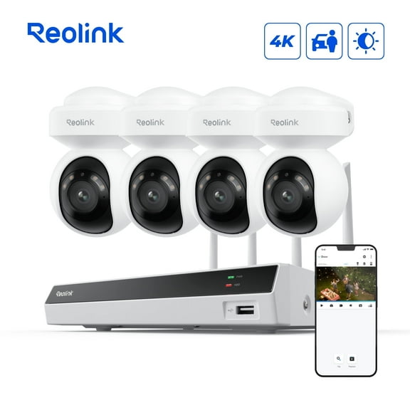 Reolink 4K PoE PT Outdoor Indoor Surveillance Camera System, 8CH NVR 360 Smart AI Detection 800PT4