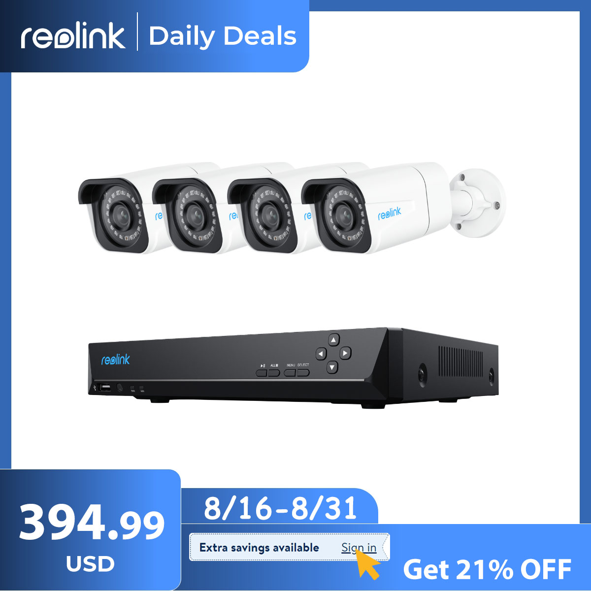 Reolink 4K 8CH Outdoor PoE Camera System,4Pcs 8MP Video Security Camera Smart Person/Vehicle Motion Detection,24/7 Recording