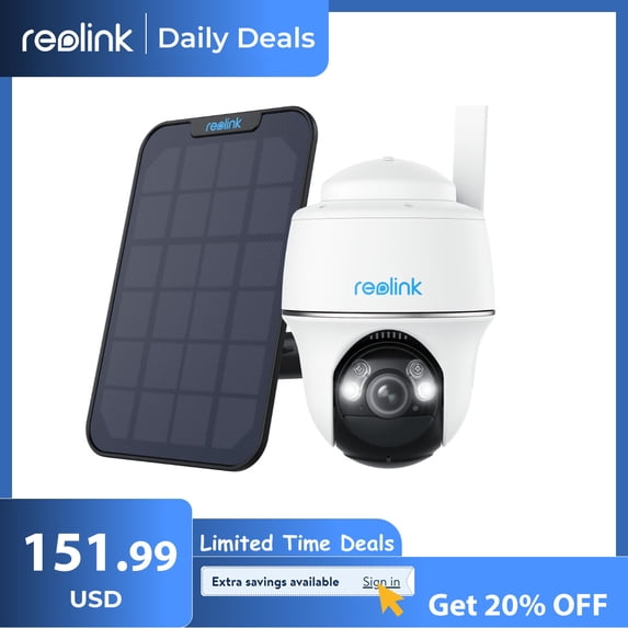 Reolink 4MP 3G/4G LTE Solar-Powered Outdoor Security Battery Camera, Smart Person/Vehicle Detection, Pan and Tilt, PIR Motion Detection, Night Vision, Waterproof, Go PT Plus with Black Solar Panel
