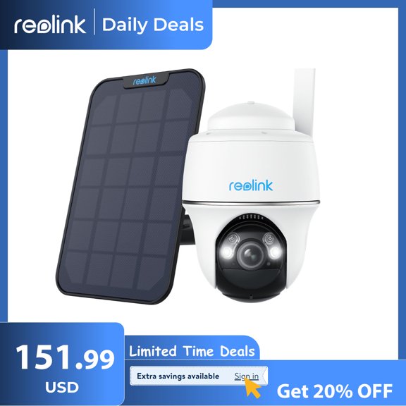 Reolink 4MP 3G/4G LTE Solar-Powered Outdoor Security Battery Camera, Smart Person/Vehicle Detection, Pan and Tilt, PIR Motion Detection, Night Vision, Waterproof, Go PT Plus with Black Solar Panel