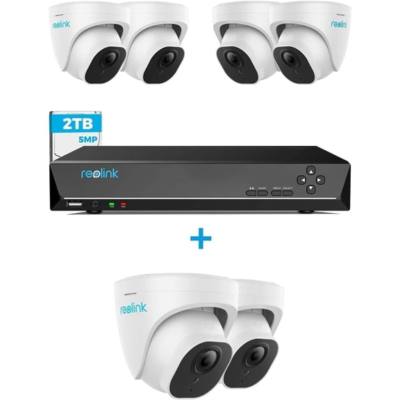 Reolink 5MP PoE Security Camera System,6pcs 5MP Smart Human Car Detection PoE Camera 8CH NVR 2TB HDD